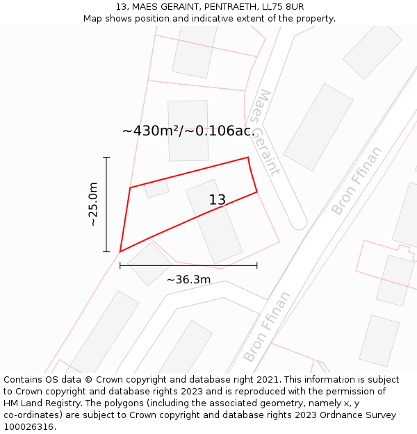 13, MAES GERAINT, PENTRAETH, LL75 8UR: Plot and title map