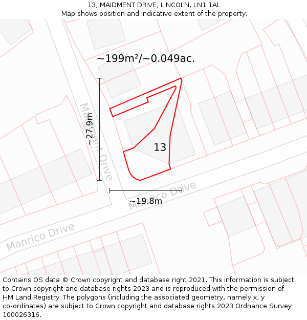 13, MAIDMENT DRIVE, LINCOLN, LN1 1AL: Plot and title map