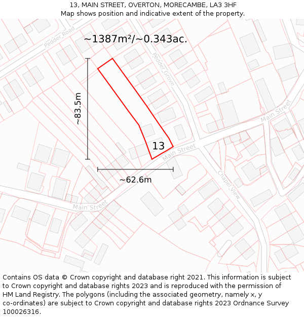 13, MAIN STREET, OVERTON, MORECAMBE, LA3 3HF: Plot and title map