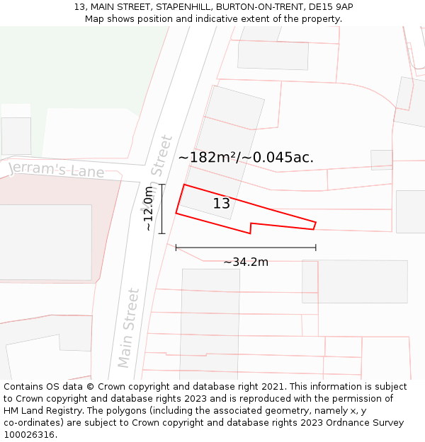 13, MAIN STREET, STAPENHILL, BURTON-ON-TRENT, DE15 9AP: Plot and title map