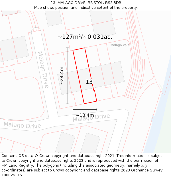 13, MALAGO DRIVE, BRISTOL, BS3 5DR: Plot and title map