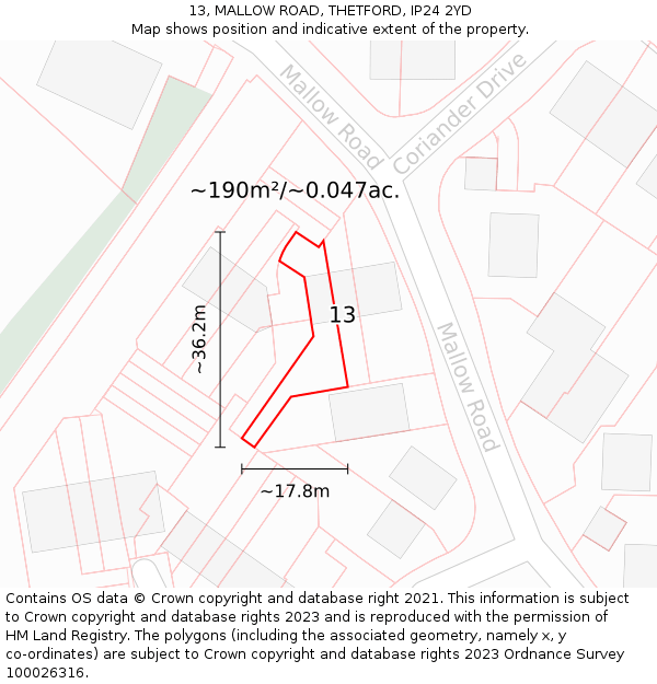 13, MALLOW ROAD, THETFORD, IP24 2YD: Plot and title map