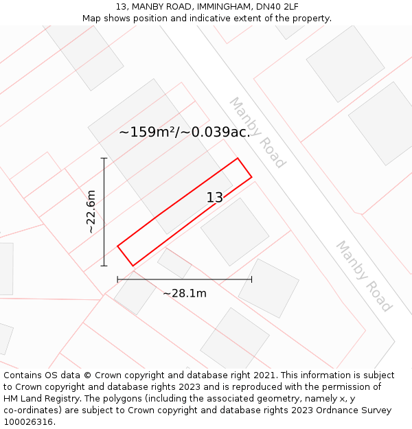 13, MANBY ROAD, IMMINGHAM, DN40 2LF: Plot and title map