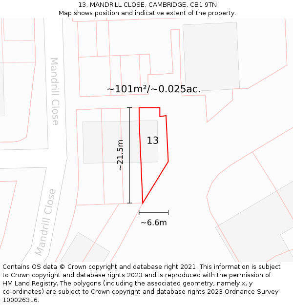 13, MANDRILL CLOSE, CAMBRIDGE, CB1 9TN: Plot and title map