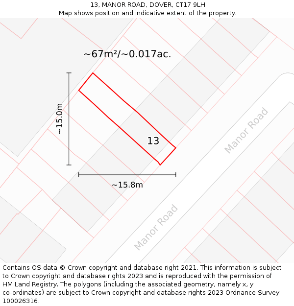13, MANOR ROAD, DOVER, CT17 9LH: Plot and title map