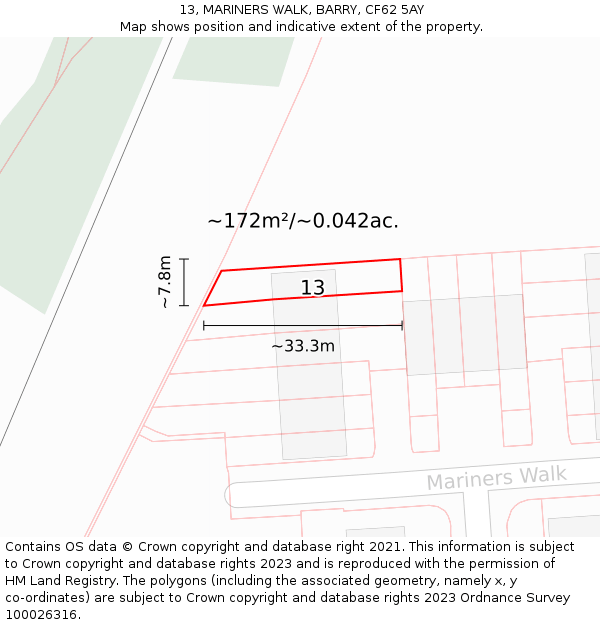 13, MARINERS WALK, BARRY, CF62 5AY: Plot and title map