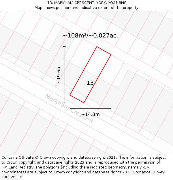 13, MARKHAM CRESCENT, YORK, YO31 8NS: Plot and title map