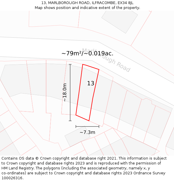 13, MARLBOROUGH ROAD, ILFRACOMBE, EX34 8JL: Plot and title map