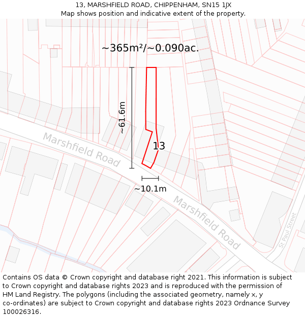 13, MARSHFIELD ROAD, CHIPPENHAM, SN15 1JX: Plot and title map