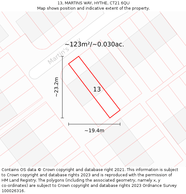 13, MARTINS WAY, HYTHE, CT21 6QU: Plot and title map