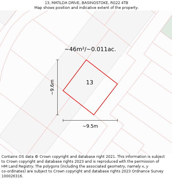 13, MATILDA DRIVE, BASINGSTOKE, RG22 4TB: Plot and title map