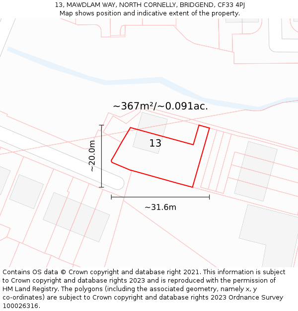 13, MAWDLAM WAY, NORTH CORNELLY, BRIDGEND, CF33 4PJ: Plot and title map