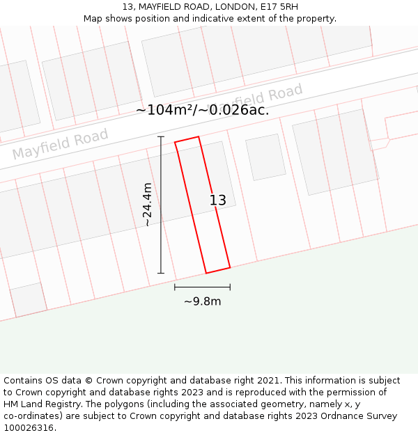 13, MAYFIELD ROAD, LONDON, E17 5RH: Plot and title map