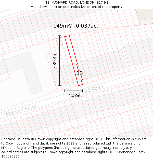 13, MAYNARD ROAD, LONDON, E17 9JE: Plot and title map