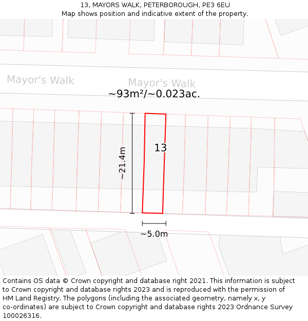 13, MAYORS WALK, PETERBOROUGH, PE3 6EU: Plot and title map