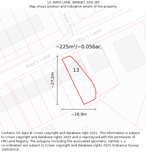 13, MAYS LANE, BARNET, EN5 2EF: Plot and title map