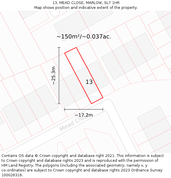 13, MEAD CLOSE, MARLOW, SL7 1HR: Plot and title map