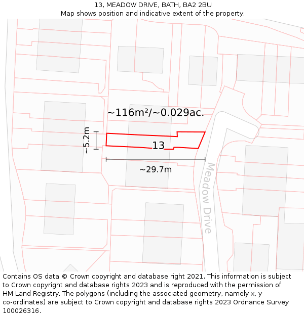 13, MEADOW DRIVE, BATH, BA2 2BU: Plot and title map