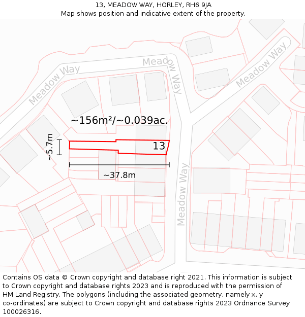 13, MEADOW WAY, HORLEY, RH6 9JA: Plot and title map