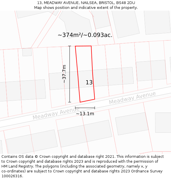 13, MEADWAY AVENUE, NAILSEA, BRISTOL, BS48 2DU: Plot and title map