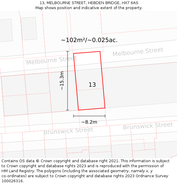 13, MELBOURNE STREET, HEBDEN BRIDGE, HX7 6AS: Plot and title map