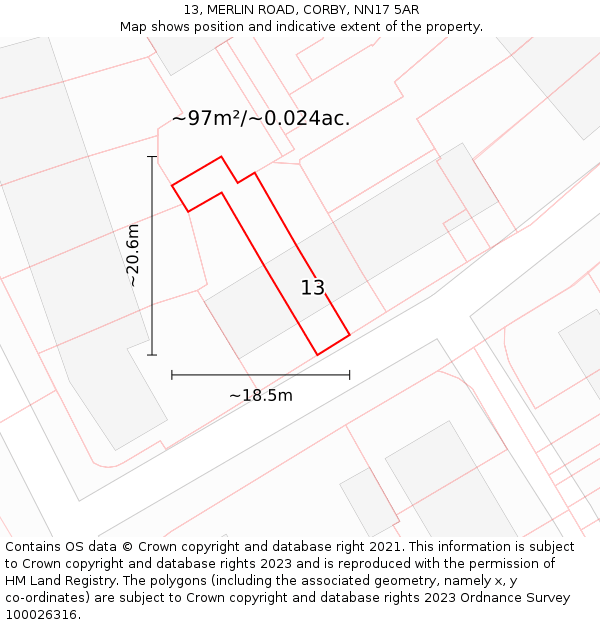 13, MERLIN ROAD, CORBY, NN17 5AR: Plot and title map