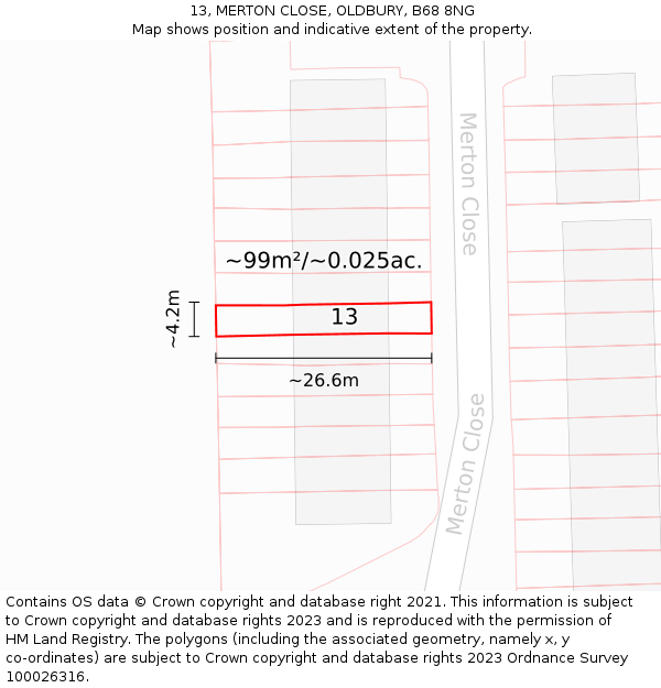 13, MERTON CLOSE, OLDBURY, B68 8NG: Plot and title map