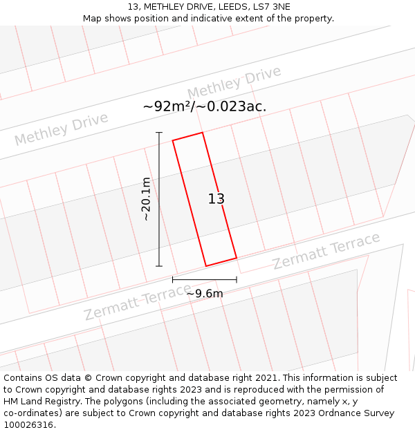 13, METHLEY DRIVE, LEEDS, LS7 3NE: Plot and title map