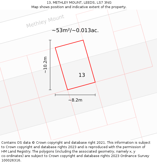 13, METHLEY MOUNT, LEEDS, LS7 3NG: Plot and title map