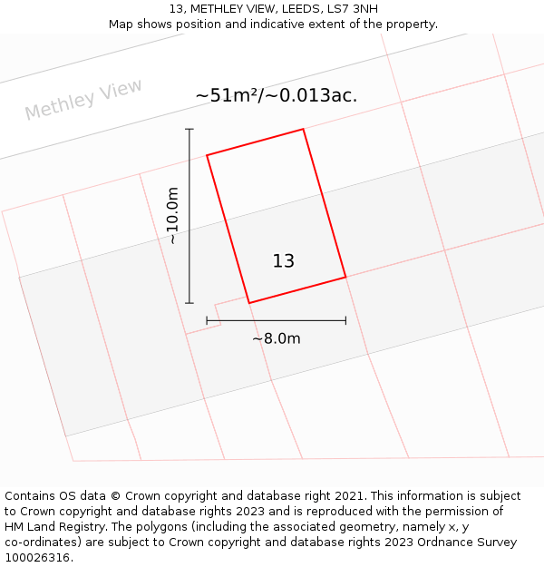 13, METHLEY VIEW, LEEDS, LS7 3NH: Plot and title map