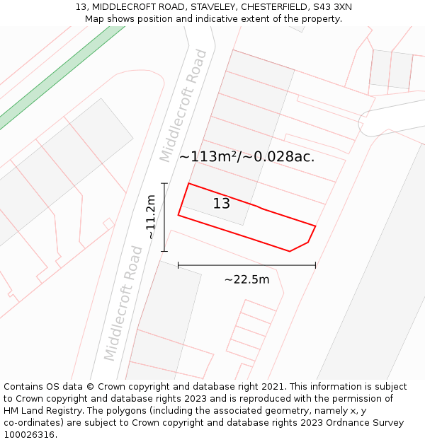 13, MIDDLECROFT ROAD, STAVELEY, CHESTERFIELD, S43 3XN: Plot and title map