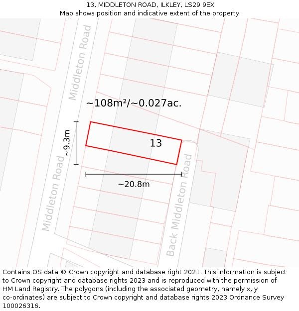 13, MIDDLETON ROAD, ILKLEY, LS29 9EX: Plot and title map