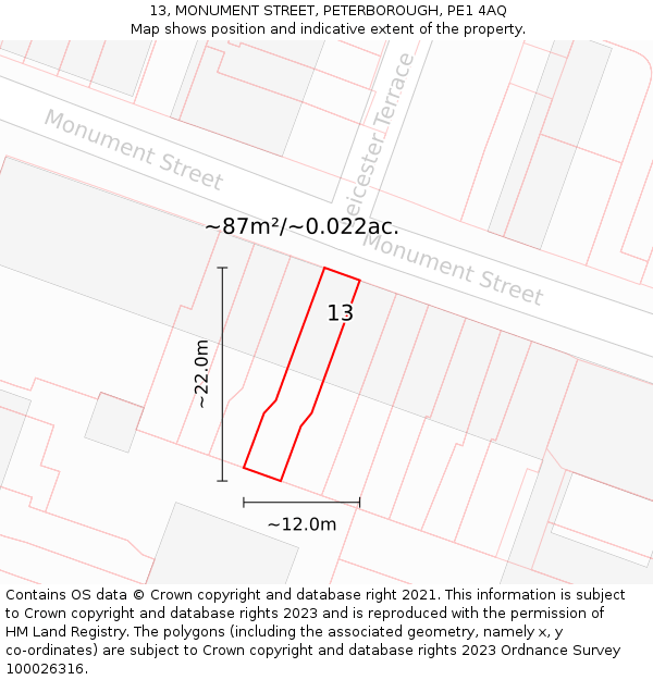 13, MONUMENT STREET, PETERBOROUGH, PE1 4AQ: Plot and title map