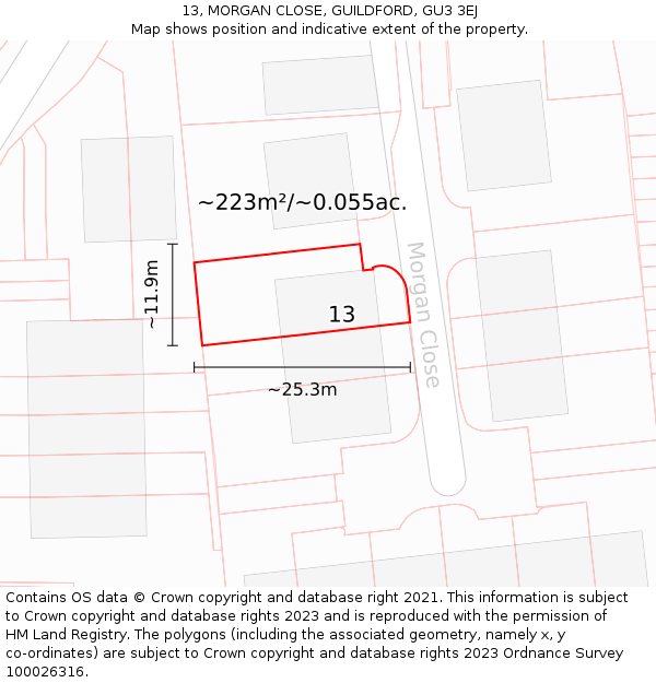 13, MORGAN CLOSE, GUILDFORD, GU3 3EJ: Plot and title map