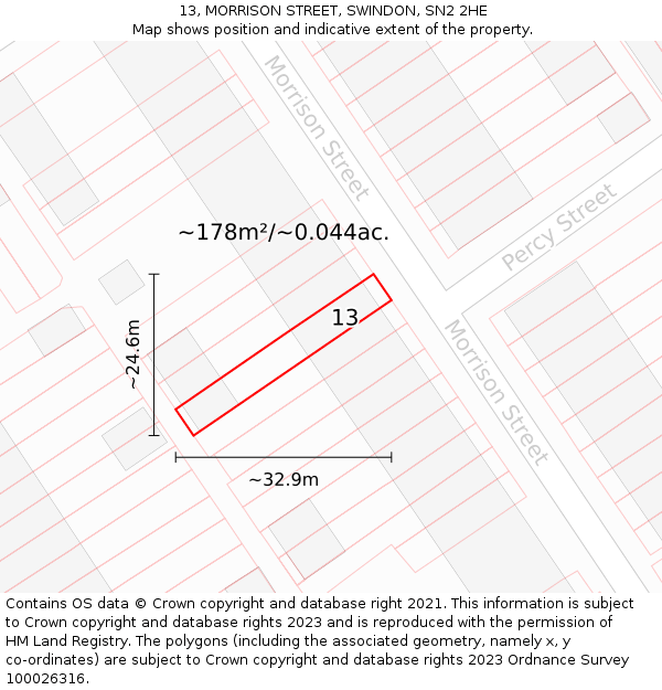 13, MORRISON STREET, SWINDON, SN2 2HE: Plot and title map