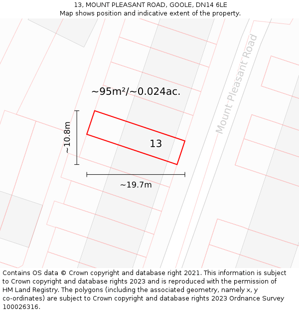 13, MOUNT PLEASANT ROAD, GOOLE, DN14 6LE: Plot and title map