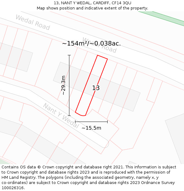 13, NANT Y WEDAL, CARDIFF, CF14 3QU: Plot and title map