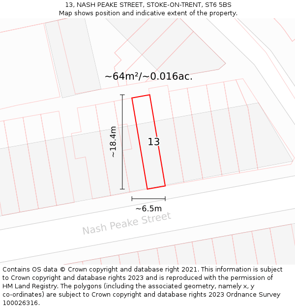 13, NASH PEAKE STREET, STOKE-ON-TRENT, ST6 5BS: Plot and title map