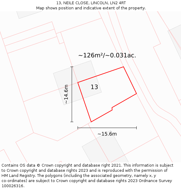 13, NEILE CLOSE, LINCOLN, LN2 4RT: Plot and title map
