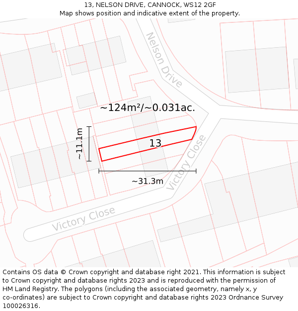 13, NELSON DRIVE, CANNOCK, WS12 2GF: Plot and title map