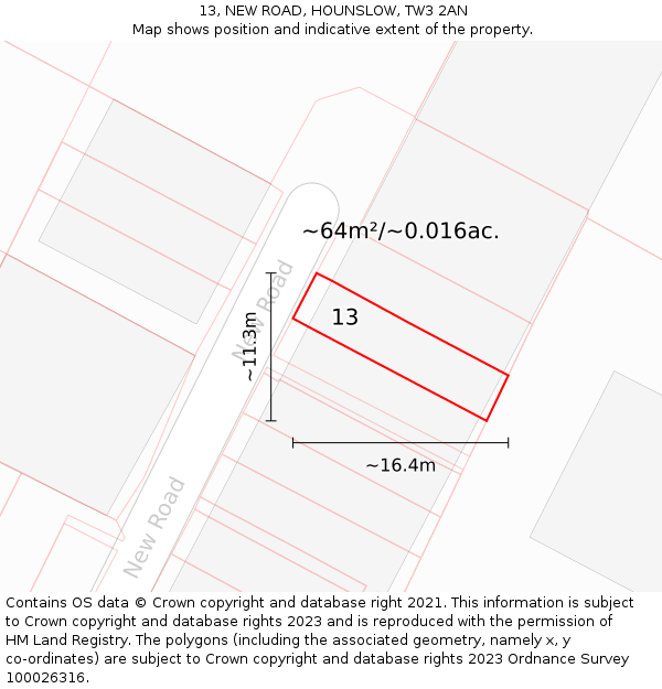 13, NEW ROAD, HOUNSLOW, TW3 2AN: Plot and title map