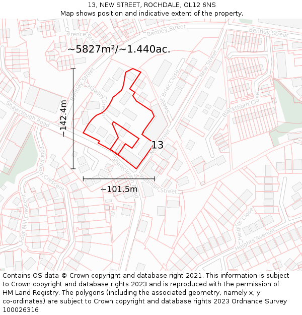 13, NEW STREET, ROCHDALE, OL12 6NS: Plot and title map