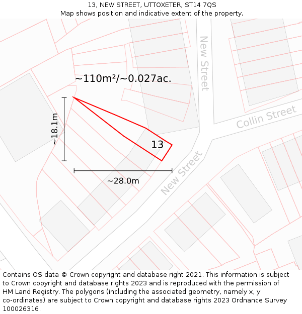 13, NEW STREET, UTTOXETER, ST14 7QS: Plot and title map