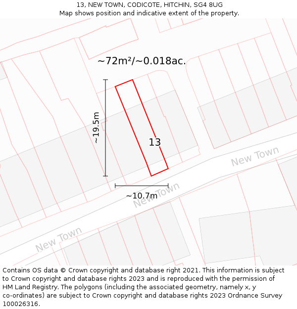 13, NEW TOWN, CODICOTE, HITCHIN, SG4 8UG: Plot and title map