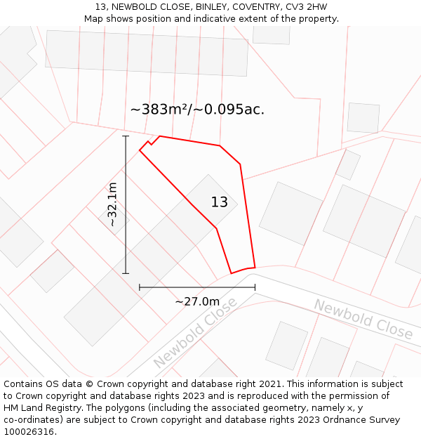 13, NEWBOLD CLOSE, BINLEY, COVENTRY, CV3 2HW: Plot and title map