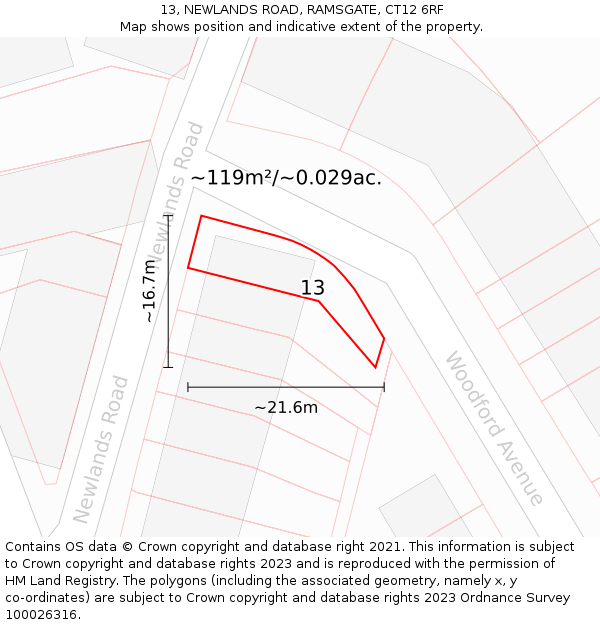 13, NEWLANDS ROAD, RAMSGATE, CT12 6RF: Plot and title map