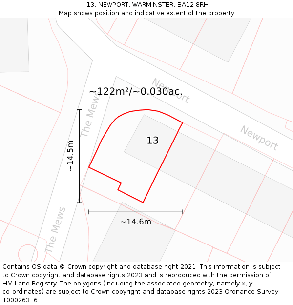 13, NEWPORT, WARMINSTER, BA12 8RH: Plot and title map