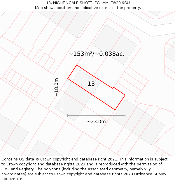 13, NIGHTINGALE SHOTT, EGHAM, TW20 9SU: Plot and title map