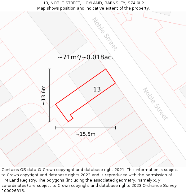 13, NOBLE STREET, HOYLAND, BARNSLEY, S74 9LP: Plot and title map