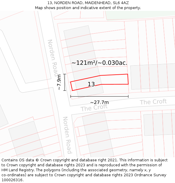 13, NORDEN ROAD, MAIDENHEAD, SL6 4AZ: Plot and title map